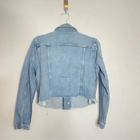 NWOT ETICA Lennox Mini Cropped Trucker Denim Blue Women's Jacket - Picture 10 of 13